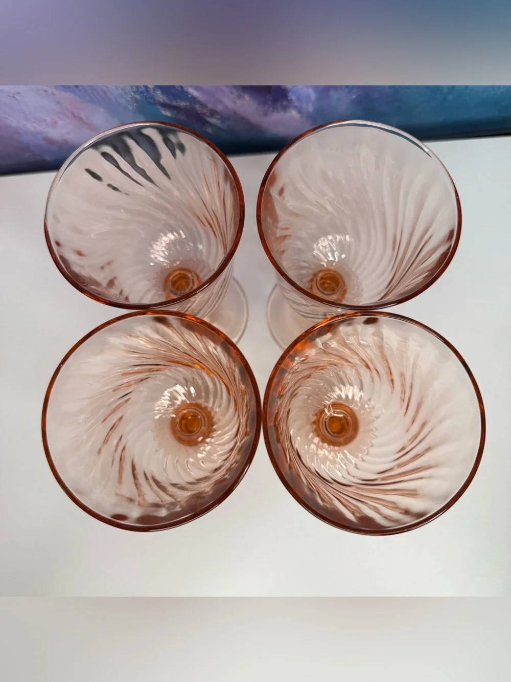 Set of 4 Arcoroc France Rosaline Pink Swirl Wine Water Goblets Stemmed Luminarc